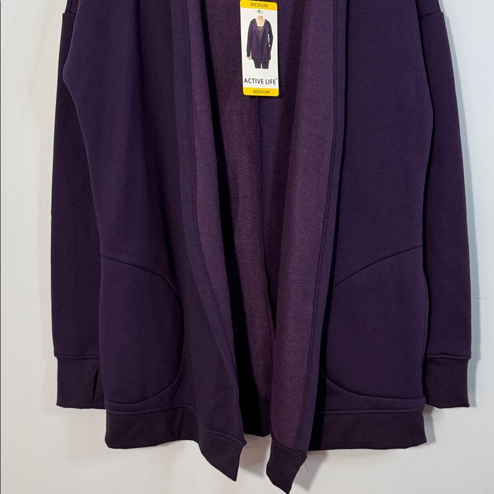 Active Life Jacket Purple Hooded Open Front Fleece Lined in Size M NWT - Picture 5 of 12